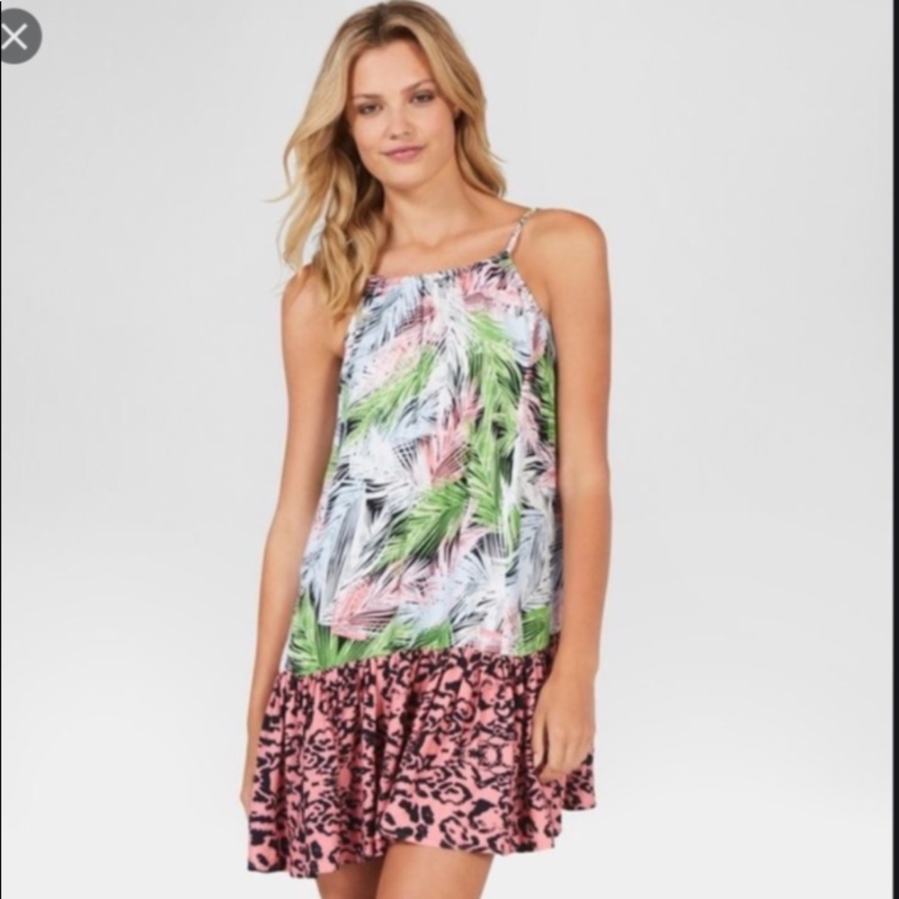 MINKPINK Resort Tropical Palm Leaves Swing Dress
